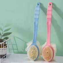 1 pièce Brosse de bain à poils doux à double face et manche long, Masseur corporel et éponge de douche exfoliante 2 en 1