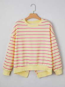 Acelitt 女士黄色条纹叠层露肩毛衣，秋冬季 - 黃色 - 查看 5