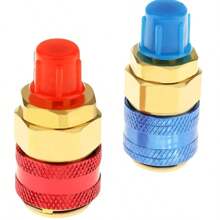 2Pcs Premium Brass AC R134A Quick Coupler Connector Adapters - High-Low Pressure Manifold Fittings For Air Conditioning Refrigerant - Durable, Corrosion-Resistant, And Easy To Install