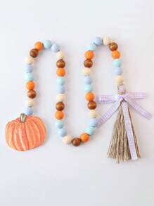 1 件波西米亚风格木珠串挂饰，秋季感恩节 DIY 木制枫叶和米色珠子编织流苏挂饰，适用于家居装饰、感恩节装饰、秋季装饰、圣诞节装饰、餐桌装饰、壁炉架挂饰、入口装饰、日常装饰、房间装饰、墙壁装饰、客厅装饰、秋季装饰，