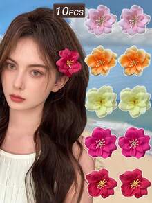 10pcs/Set Fashion Cute Bohemian Style Hawaii Flower Hairpins Clips, Suitable For Beach, Recommended As Gifts, Claw Clips, Hair Claws, Hair Slide, Hair Barrettes, Alligator Hair Clip, School Stuff, Flower Hair Accessories, Vacation Outfits Woman, Head Accessories - Multicolor - View 3