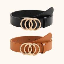 2 件套时尚女士腰带，配有 3 个圆形扣，适合各种节日、聚会、派对、休闲活动，适合所有季节