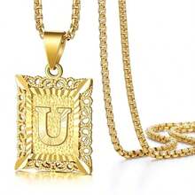 Collar con colgante de inicial para hombres y mujeres, collar con monograma en letra mayúscula cuadrada, collares con cadena de caja con letras del alfabeto de A a Z, cadenas cuadradas Rolo para hombres y mujeres