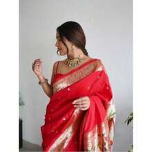 Red Soft Silk Saree UK Next Day - Red - View 2