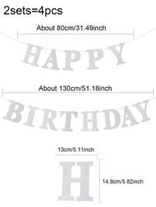 1套（2件）银色和金色闪光生日快乐彩旗横幅 - 銀色 - 查看 4