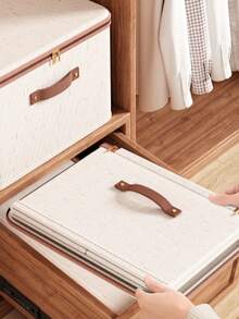 1PC Tianshan Linen Zipper Box Quilt Storage Box, Household Fabric Storage Box Large Storage Box Bedroom Zipper Storage Box Clothes Storage Box With Lid - Beige - View 4