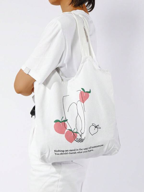 حقيبة قماش صيفية، حقيبة ظهر كاجوال للطلاب بأسلوب جديد مع رسومات الفواكه والفن ، حقيبة يد وحقيبة ظهر بسيطة