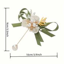 1pc Green Ribbon High-End Corsage With White Triangular Leaves, Suitable For Dinner Balls, Banquets, Anniversaries, And Party Decorations - màu xanh lá - Xem 3