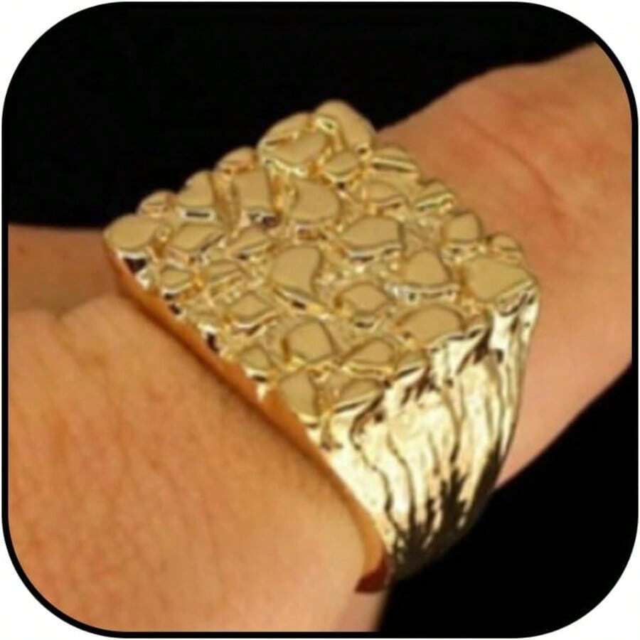 Gold Nugget Rings For Men 14k Gold Plated Yellow Pinky Pimp Iced Finger ...
