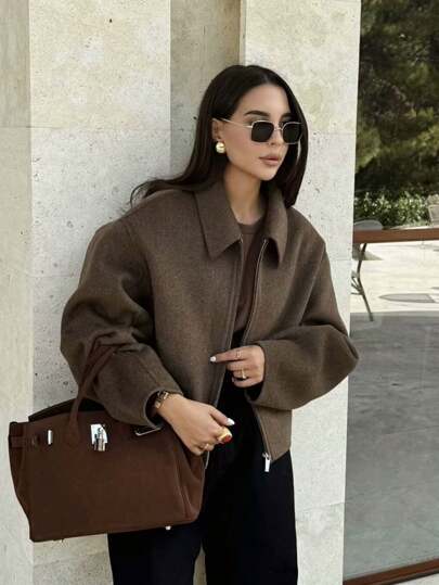 Autumn Women's Solid Long Sleeves Jacket Fashion New Lapel Zipper Women Jacket Female Streetwear Style Coats