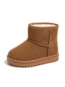 1 Pair Girls' Winter Faux Suede Patchwork Thick Sole Slip-On Warm Snow Boots, Cute Children Boots