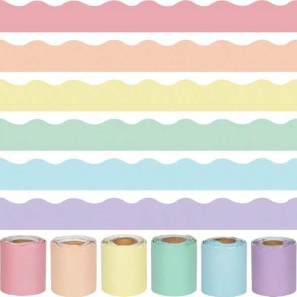 LDX197Ft Pastel Bulletin Board Borders Colorful Classroom Borders Scalloped Border Trim Pastel Bulletin Board Decorations For Classroom School Office Chalkboard Decor 6 Rolls