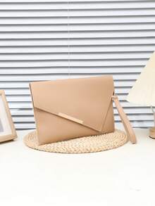 黑色信封包，纯色文件包，简约时尚百搭手拿包，PU材质女士手拿包，卡包，护照夹，商务通勤包 - 卡其色 - 查看 2