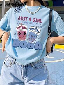 Áo thun tay ngắn in họa tiết cho bé gái tuổi mới lớn, áo mùa hè thoải mái và thời trang dành cho bé gái tuổi đi học - Màu xanh nhạt - Xem 4