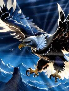 1 件男士休闲运动长袖 T 恤，老鹰印花，涤纶针织面料，圆领，常规版型，适合日常休闲活动，春秋季节 - 彩色 - 查看 5