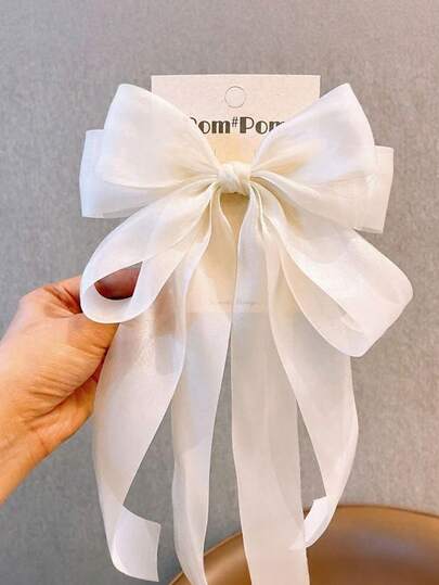 1件韩式珍珠雪纺蝴蝶发夹头饰，优雅丝带公主发饰