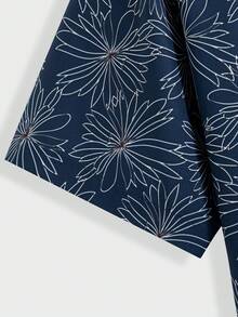 Herren Kurzarm Poloshirt mit Blume Muster, modisch für den Sommer - Blau - Übersicht 6