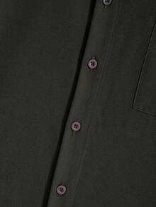 夏季男士短袖衬衫，翻领时尚口袋休闲衬衫，夏季男士纽扣衬衫套装，度假正装上衣，男士休闲橄榄绿多功能工装衬衫，宽松短袖纽扣衬衫，胸前口袋贴片，街头风做旧细节，适合时尚休闲穿着 - 軍綠色 - 查看 7