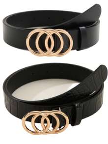 2 件套时尚女士腰带，配有 3 个圆形扣，适合各种节日、聚会、派对、休闲活动，适合所有季节