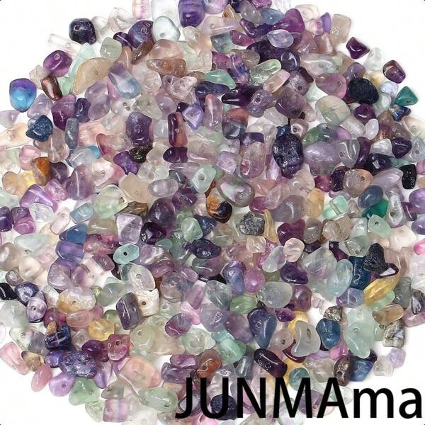 Fluorite Crystal Beads For Jewelry Making 400 Pcs Natural Chip Stone Beads 58mm Beads For Bracelet Crafts Irregular Gemstones Loose Rocks Bead Hole Drilled DIY