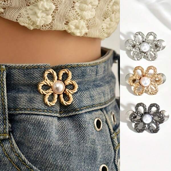 4/6 piezas Hebillas ajustables sin hebilla con diseño floral para la cintura, sin necesidad de coser, desmontables para ajustar la posición de la cintura
