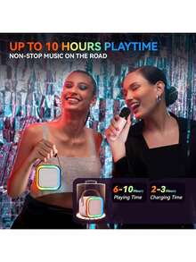 3-In-1 Portable Mini Speaker Set With 2 Wireless Microphones - USB Rechargeable, Wireless Speaker For Birthday Parties And Family Entertainment, Colorful LED Light, Suitable For Birthday Parties, Family Gatherings, Christmas Gifts, New Year'S Gifts - Pink - View 4