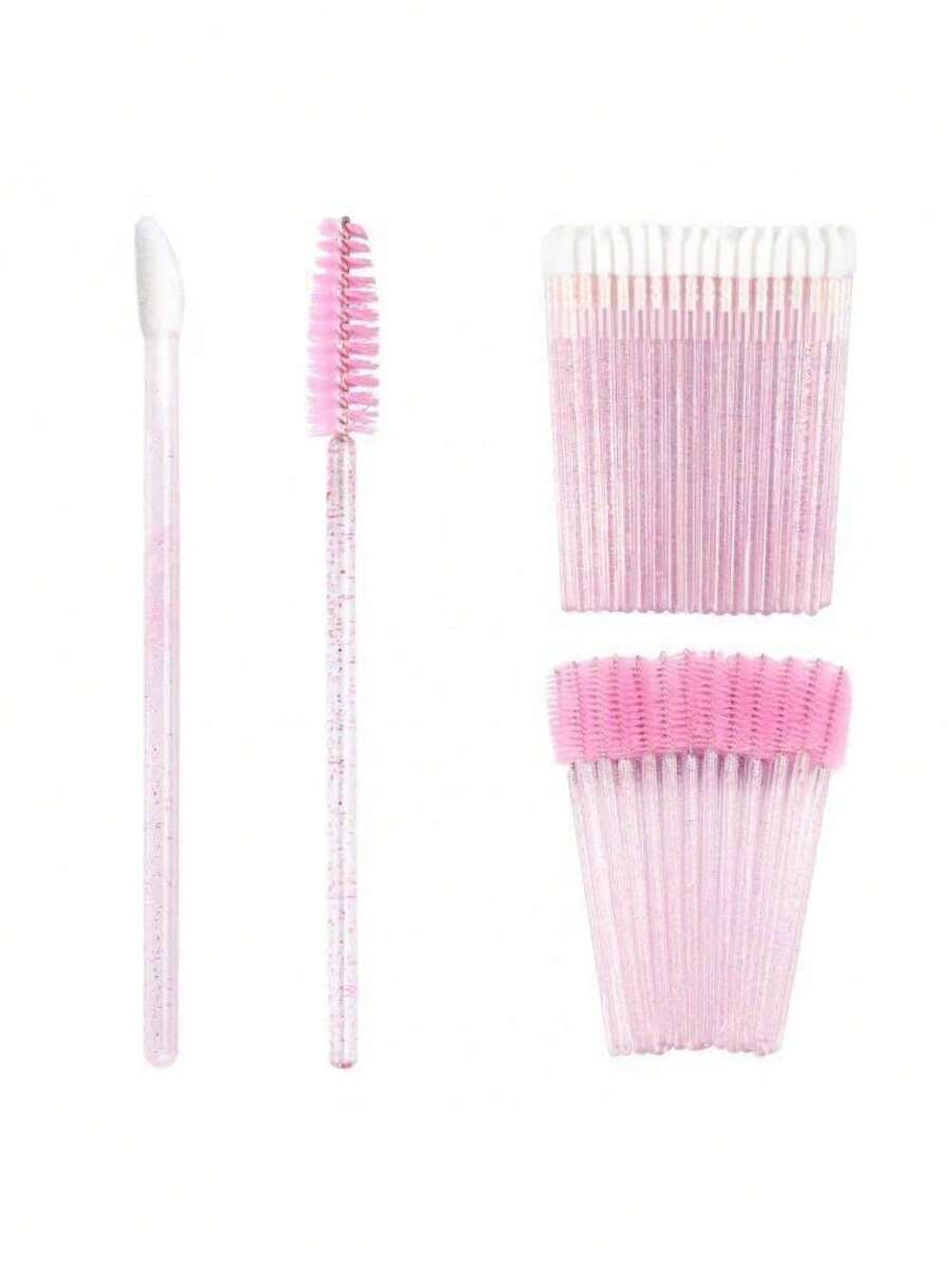 70 brochas para extensión de pestañas, 50 barras de labios desechables, brochas rosas para cejas y máscaras, kits de extensión de pestañas y maquillaje