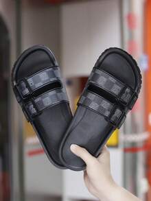 Summer Large Size 39-47 Men's Slippers Outdoor Comfortable Men's Casual Shoes Lightweight Anti Slip Home Slippers Wear-Resistant Breathable Men's Sandals Outdoor Daily Wear Men's Shoes(Asymmetrical Pattern) - Black - View 3