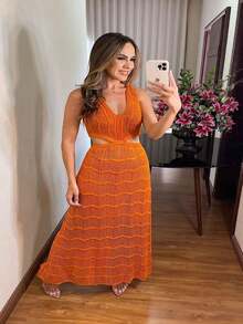Women Sweater Dresses - Orange - View 1