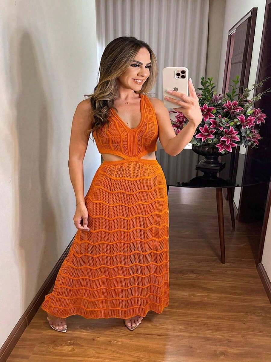 Women Sweater Dresses - Orange - View 1