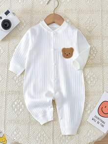 Bộ đồ liền thân 2 món cho bé, họa tiết gấu thêu màu vàng và trắng, dành cho trẻ sơ sinh, phù hợp với mọi mùa - Nhiều màu - Xem 6