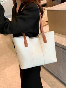 Túi Tote Da Giả Thời Trang Có Khóa Kéo, Túi Đeo Vai Sức Chứa Lớn, Thích Hợp Cho Phụ Nữ Mua Sắm, Học Sinh Trở Lại Trường, Đi Làm, Du Lịch Và Sử Dụng Hàng Ngày - trắng - Xem 7