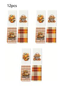 2件/4件/12件南瓜、汽车、秋季厨房毛巾、感恩节洗碗布、秋季主题、吸水速干、超细纤维材质、矩形40*60厘米、数码印花图案、适用于秋季厨房装饰、户外派对装饰、感恩节礼物、生日礼物 - 彩色 - 查看 11