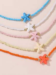 5pcs/Set Girls' Colorful Beaded Sea Star Necklace Sets