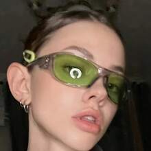 1 Pair Of Retro Y2K-Style Green PC-Material Sports-Themed Glasses, With A Fashionable Punk-Style Small Frame, For Fashionable Ladies. - 綠色 - 查看 6