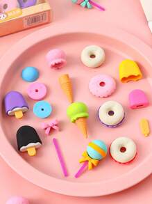 4 piezas de borradores con formas creativas y adorables de frutas y donas, útiles de papelería novedosos, regalos perfectos para estudiantes, surtido de multicolor, artículos esenciales para volver a la escuela