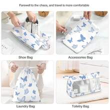 8pcs Travel Packing Cubes Set,Travel Portable Clothes Storage Bags, Compression Storage Shoe Bag, Clothing Underwear Bag, Luggage Packing Organizers,Pack Your Luggage With Ease ,Travel Essential Accessories - 藍色蝴蝶 - 查看 5