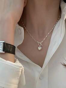 Collar de cadena de plata esterlina elegante con colgante en forma de hebilla de amor, diseño exclusivo de cadena de clavícula para mujer, regalo de San Valentín - Collar de amor con hebilla OT - Ver 3