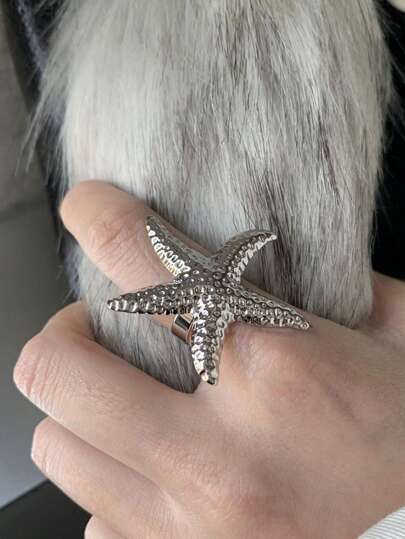1 Pc Fashionable Starfish Design Open Ring, Suitable For Women's Daily Wear