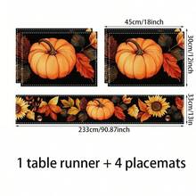 Un conjunto de 4/6 individuales para mesa y 1 camino de mesa, diseñados en un estilo temático de otoño con estampados de calabaza y hojas de arce, adecuados para mesas de comedor, muebles, decoraciones de fiestas festivas y pueden usarse tanto en interiores como en exteriores, lo que lo convierte en una elección ideal para la decoración de Acción de Gracias y otoño. - Multicolor - Ver 21