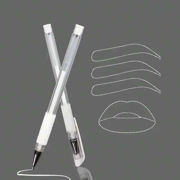 2pcs Eyebrow Pencils With Surgical Knife Blades, Permanent Makeup Skincare Tools, White Surgical Marking Pens, Tattoo Accessories
