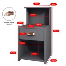 Bedside Table With Shelf And Drawer With Compact Retro Shell Handle - 灰色 - 查看 6