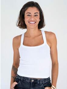 Women's Ribbed Tank Top Cotton With Elastane - trắng - Xem 5