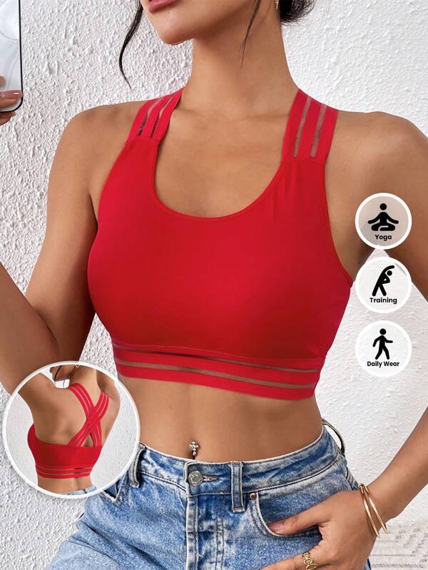 LianShengFa 1pc Criss-Cross Strap Sleep Bralette, Round Neck Sleeveless Casual Seamless Camisole, Comfortable Breathable Yoga Bra