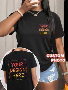定制个性化礼品 - 定制，单身女士 T 恤定制，添加您自己的文字/图片（徽章图案/公司徽标/家庭照片/自拍，号码/姓名，适合他、男朋友、家人、朋友、生日、度假/节日的理想礼物 - 黑色 - 查看 1