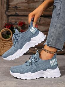 New Women's Fashion Casual Shoes, Solid Color Lace-Up Sneakers, Breathable Outdoor Running Shoes, Low-Top Comfortable Plus Size Women's Shoes, PVC Lace-Up Ladies Shoes, Breathable Comfortable Lightweight Soft Fitness Gym Outdoor Holiday Women Shoes