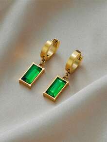 3 件优质优雅祖母绿水钻钛钢 18K 镀金项链套装，适合女士，时尚蛇链精致项链和耳环首饰，适合日常佩戴，送礼佳品 - 方塊 - 查看 7