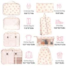 8pcs Travel Packing Cubes Set,Travel Portable Clothes Storage Bags, Compression Storage Shoe Bag, Clothing Underwear Bag, Luggage Packing Organizers,Pack Your Luggage With Ease ,Travel Essential Accessories - 米底蝴蝶結 - 查看 2