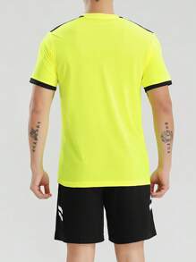 2pcs Sports Referee Uniform, Football, Badminton, Table Tennis Training Breathable Short Sleeve T-Shirt + Quick Dry Sports Shorts With Pockets, Suitable For Training, Matches And Activities, Elastic Waist Pants