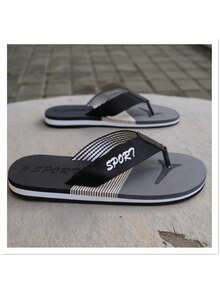 四季撞色人字拖，夏季加大码男士EVA拖鞋，圆头撞色时尚运动风露趾凉鞋，防滑轻便室内/室外一脚蹬拖鞋，平底凉鞋，适合海滩、篝火晚会、居家等多种场合。此款尺码偏小。 - 黑灰 - 查看 8